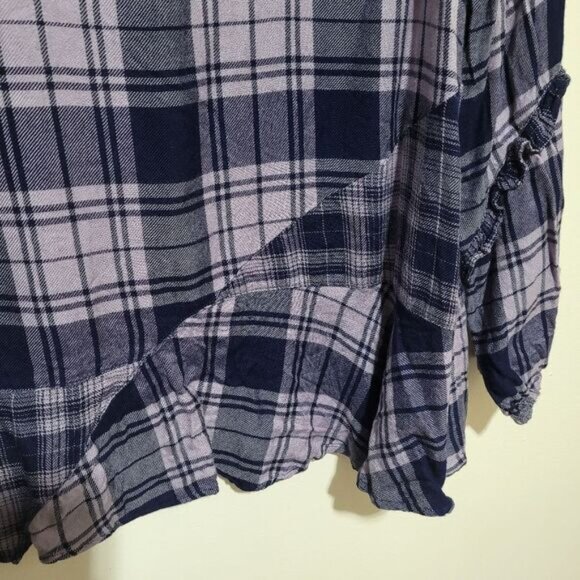 LOGO Lavish Lori Goldstein Woven Plaid Blouse Tunic Top Lace Detail - Picture 3 of 7